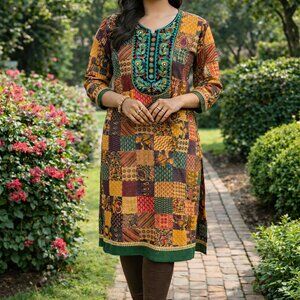 Patchwork Kurti | Indian Tunic Top | Embroidered Indo Western Kurta